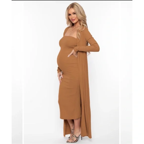 Dresses Maternity Tube Dress And Cardigan Set Mocha Poshmark
